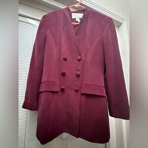 Jones New York Double-Breasted Burgundy Blazer